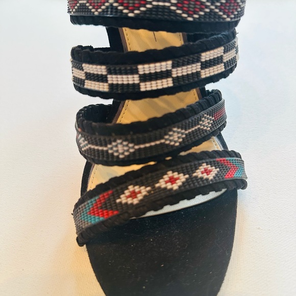 JESSICA SIMPSON Sandals Stiletto Boho Suede Straps Multi Beads NEW Sz 39 9 - Picture 2 of 8